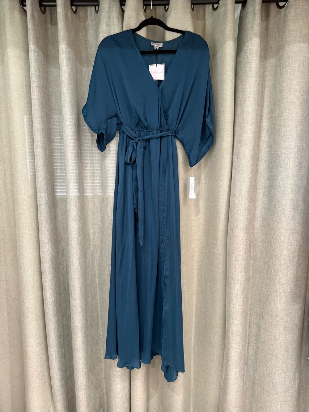 Premier Amour Elegant Teal Maxi Dress with Tie Waist